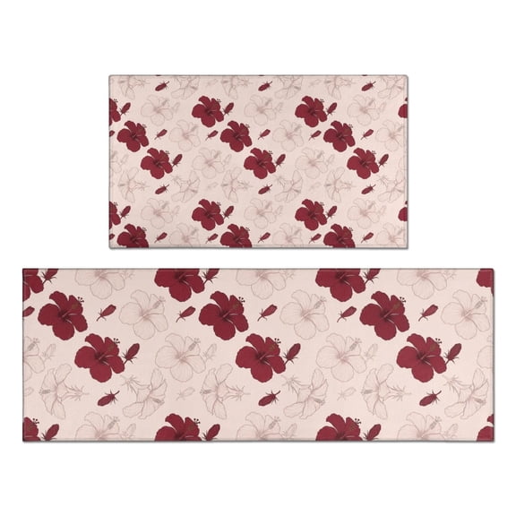 Pioneer Flower Floral Print Pattern Kitchen Rugs Sets Of 2, Anti Fatigue Non Slip Washable Floor Mats for Kitchen Sink Laundry, 17X30 Inch 17X47 Inch