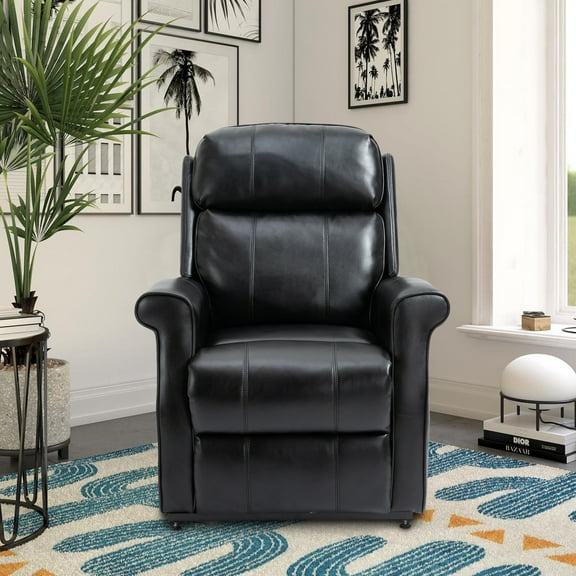 Elderly Power Lift Recliner Chair Recliners, Black Faux Leather Recliner Chair for Living Room