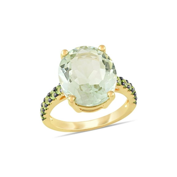 7.98 Carat (Ctw) Green Quartz and Peridot Ring in Yellow Sterling Silver for Women