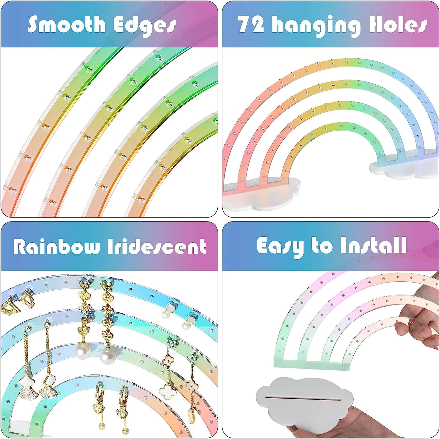  Maitys Iridescent Earrings Holder Organizer 102 Holes Christmas  Rainbow Earring Holder Stand Acrylic Jewelry Show Rack Stand Earring Hanger  Board for Girl Women Christmas Gifts : Clothing, Shoes & Jewelry