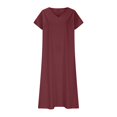 thumbnail image 5 of Summer Long Dress Womens Plus Size Linen Flowy Boho Dresses Short Sleeve V Neck Casual Beach Maxi Sundress (2XL, Wine), 5 of 6