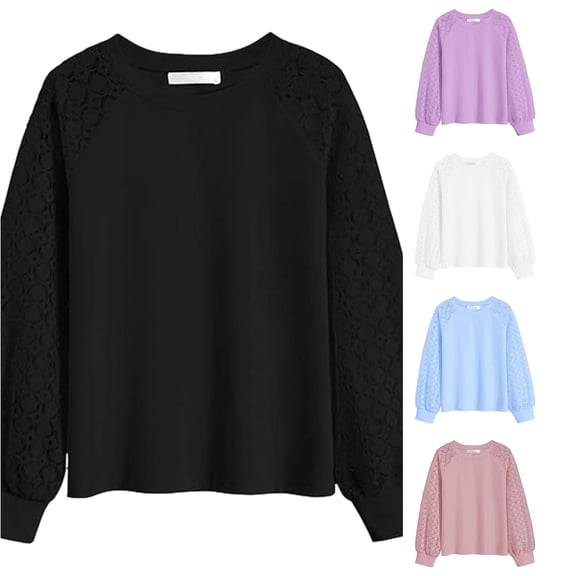 Zhanqunnn Girls Long Sleeve Lace Blouse Loose Fit Floral Embroidery School, Size 11-12 Years