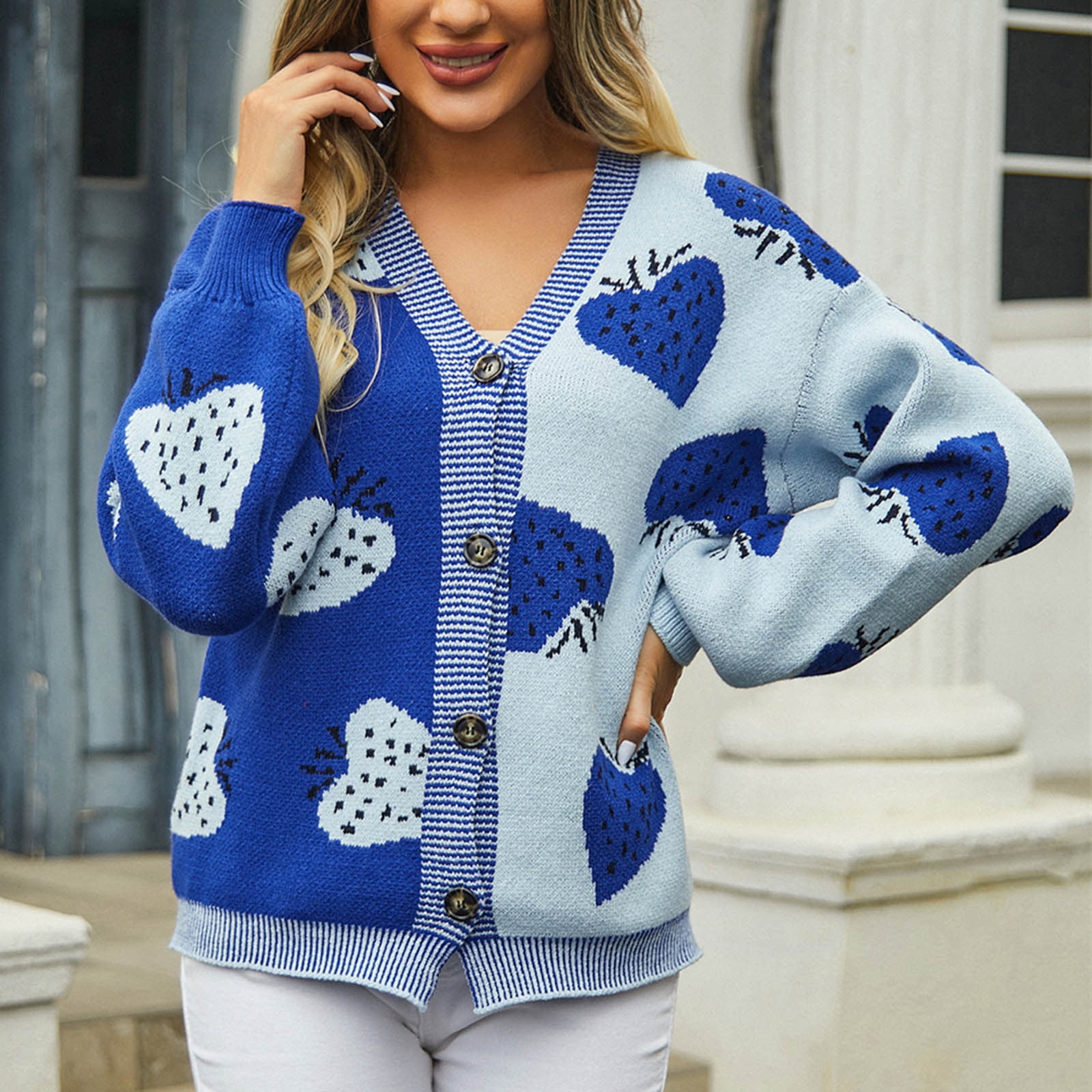 Tbopshirt Womens Sweaters,Fall Knitted Sweaters for Women,Floral Cropped Cardigan Long Sleeve Open Front Print Knit Sweaters Casual Outerwear