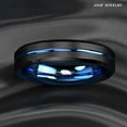 thumbnail image 4 of Tungsten Rings for Men Wedding Bands for Him 6mm Blue Line Black Brushed, 4 of 6