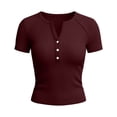 thumbnail image 5 of Dagugfen Womens Henley Shirts Short Sleeve Notch V Neck Button Ribbed Knit Tops Slim Fitted Stretchy Summer Casual Tee Shirts, 5 of 6