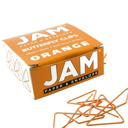 JAM Paper Butterfly Clips, Orange Paperclips, 1.5 in, 15/Pack