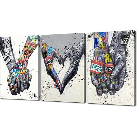 3 Pieces Graffiti Wall Art Colorful Wall Decor Pop Art Love Wall Decor Graffiti Canvas Wall Art Street Art Couples Decor Colorful Posters Graffiti Wall Art Canvas for Bedroom Decor 12''x16''