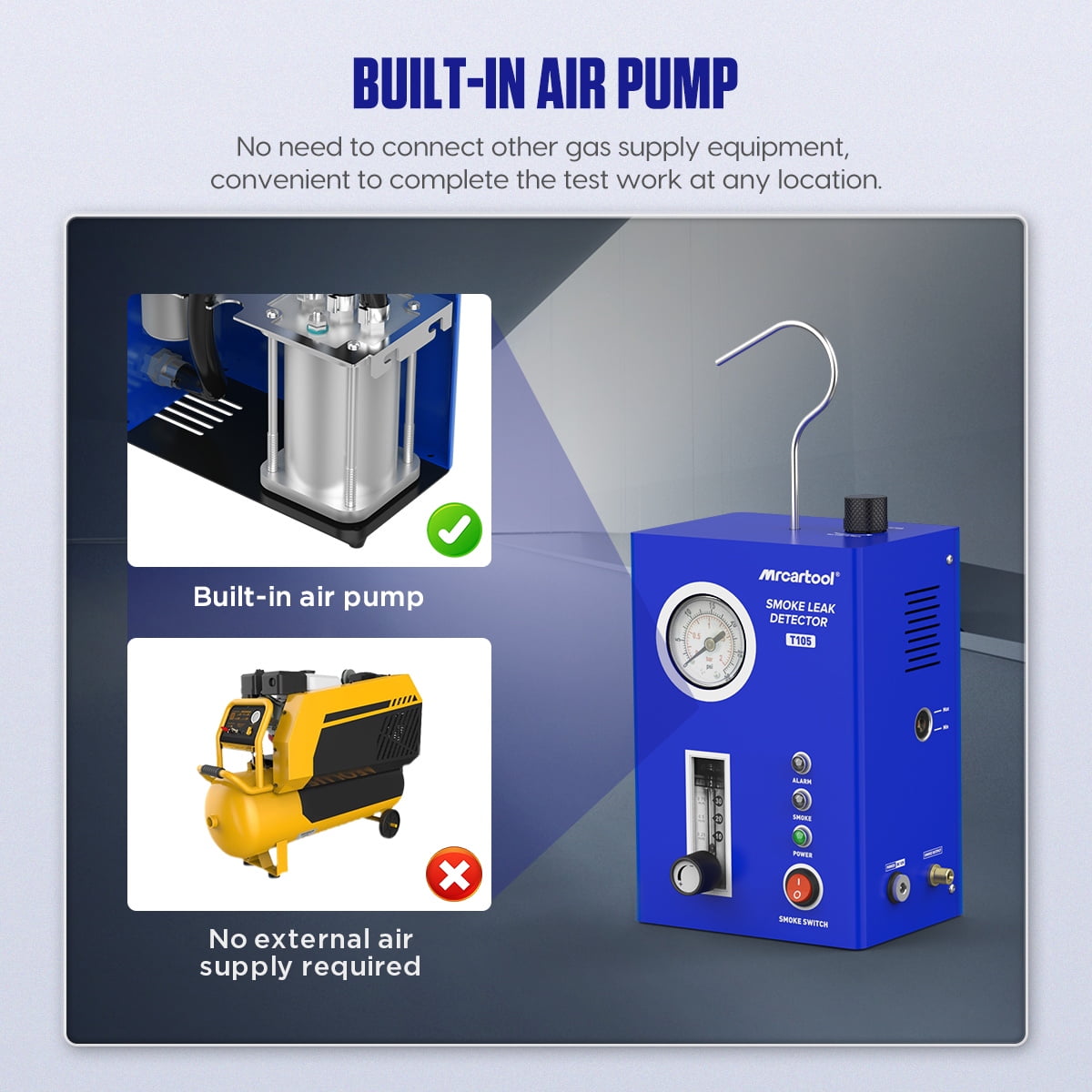MRCARTOOL T105 Automotive Smoke Machine Leak Detector, Smoke Tester, Vacuum Diagnostic Detector Tool, Built-in Air Pump