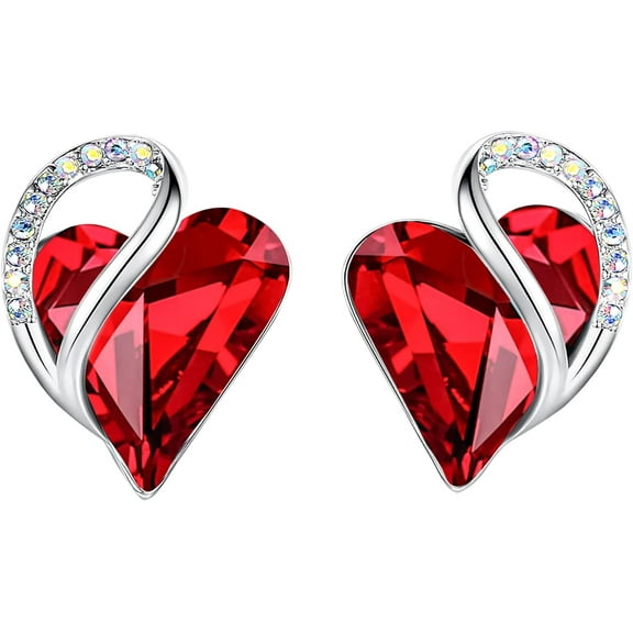 FUNING Infinity Love Heart Birthstone Crystal Stud Earrings for Women, Silver Tone Fashion Statement Jewelry, Holiday Birthday Gifts for Mother Daughter Wife Mom Sister Her