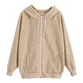 thumbnail image 7 of Sevevn Women’s Corduroy Zip Up Hoodie Casual Oversized Ribbed Jacket Long Sleeve Drawstring Hooded Sweatshirt with Pockets Lightweight Fall Outerwear Coat Khaki L, 7 of 7