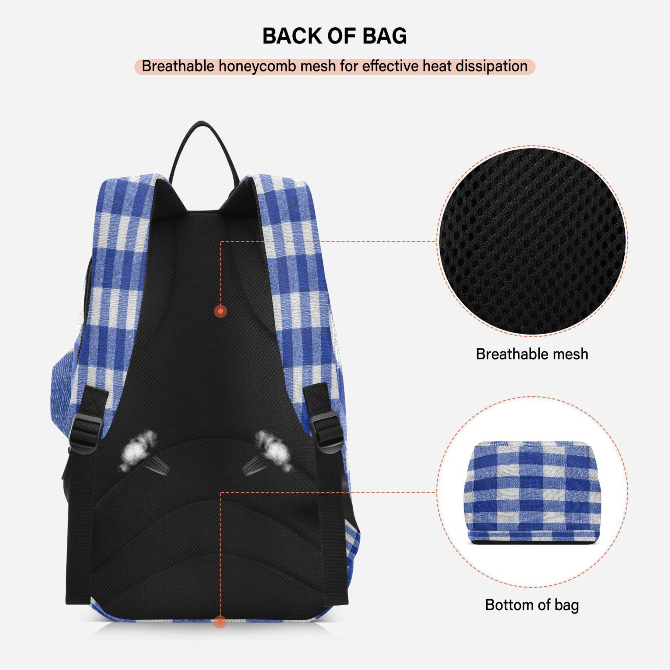 2 Racquet Holder Tennis Backpack Tennis Racket Covers Gym Bags Deep Blue Checkered