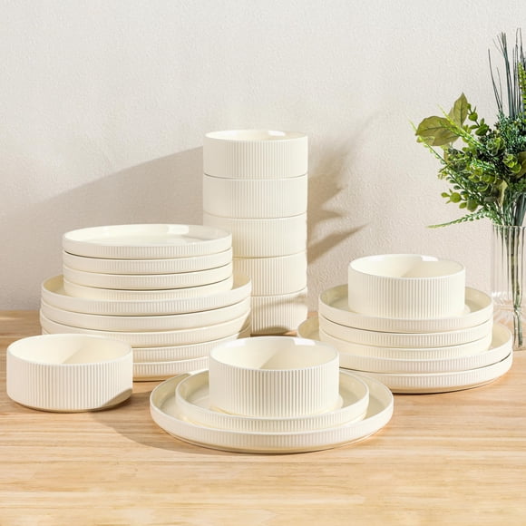 Juego de vajilla TheTerra de 24 piezas, porcelana beige para 8 personas