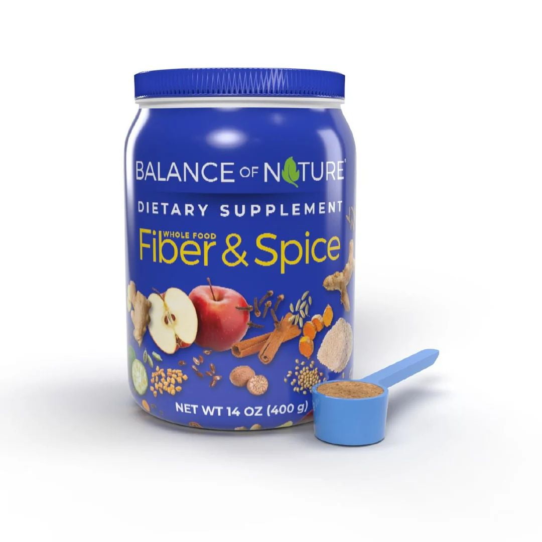 Balance of Nature Psyllium Husk Fiber & Spice with Flax Seed, Turmeric, and Apple - 30 Servings