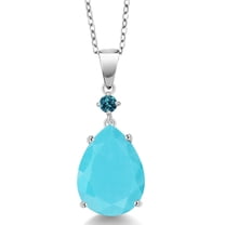 Gem Stone King 925 Sterling Silver Green Turquoise and London Blue Topaz Pendant Necklace for Women (6.13 Cttw, Pear Shape 16X12MM, Gemstone, with 18 inch Chain)