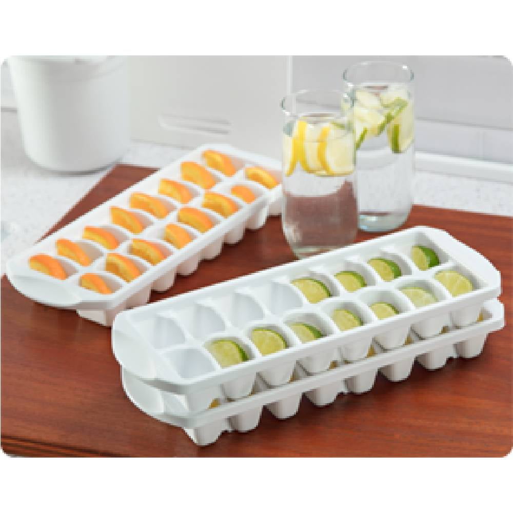 Sterilite Ice Cube Tray Plastic Stacking 16 Cubes, White, 6 Pack