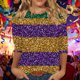 thumbnail image 1 of Ounisa 2025 Womens 3/4 Sleeve Tops Mardi Gras Costumes Fashion Round Neck Color Printed Blouse, 1 of 6