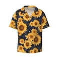 thumbnail image 5 of Picia Navy Blue Plaid Sunflower Men's Linen Shirts Short Sleeve Cuban Beach Shirts Casual Shirts Button Down Shirt for Men Beach Summer Wedding Shirt-Large, 5 of 7