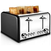 Toaster 4 Slice, CUSIBOX Retro Stainless Steel Extra Wide Slots Toaster with Bagel, Defrost, Cancel Function, 6 Bread Shade Settings, 1650W, Cream