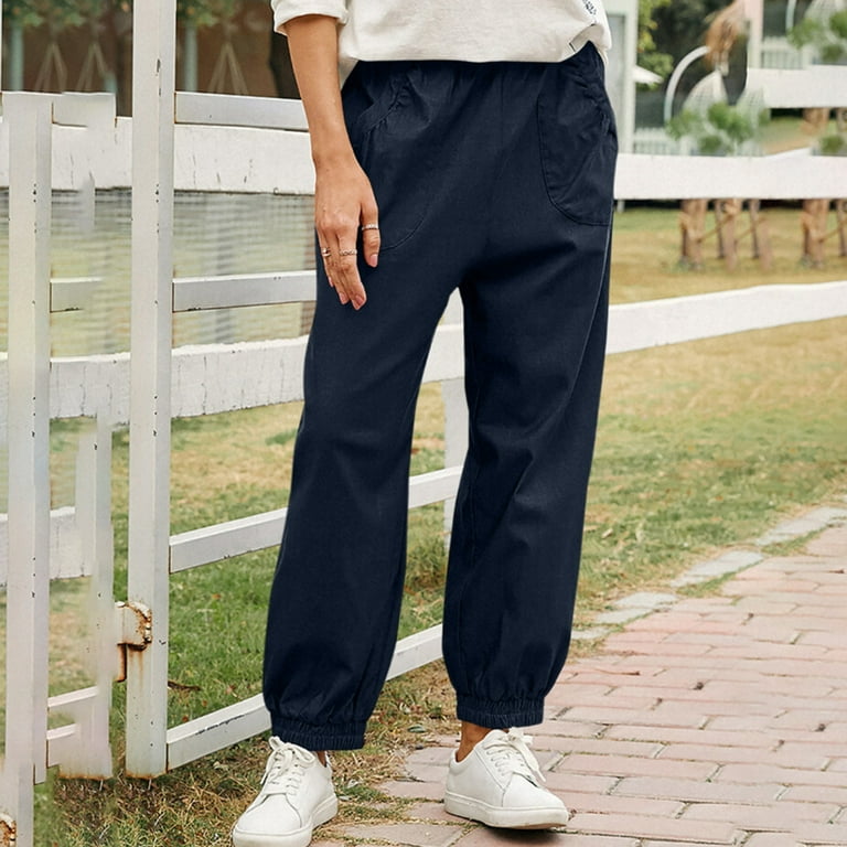 Summer Savings 2023! Zpanxa Cargo Pants for Women, Womens Cotton and Linen  Pants, Womens Casual Loose Wide Leg Cozy Pants, Sports Athletic Lounge