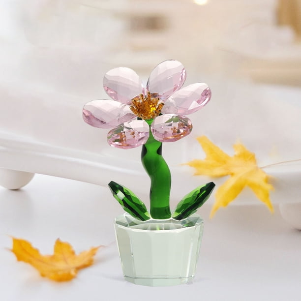 Fiudx Decoración de Cristal con Núcleo de Flor Simulada, Artesanía Exquisita, Diseño de Pétalos Brillantes, Decoración para Oficina o Porche, Elegante Opción de Regalo, Tamaño Compacto, Ideal para Oc