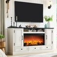 thumbnail image 3 of T4TREAM Farmhouse 70" Fireplace TV Stand for TVs up to 80", Entertainment Center W/36" Electric Fireplace Highboy Media Console with Large Storage Cabinets and Drawers for Living Room, Antique White, 3 of 8