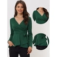thumbnail image 3 of Blusa Elegante Allegra K Wrap Peplum para Mujer Manga Larga Cuello En V Verde S, 3 of 6