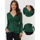 thumbnail image 3 of Blusa Peplum envolvente Allegra K Verde M Manga Larga Cuello V, 3 of 6
