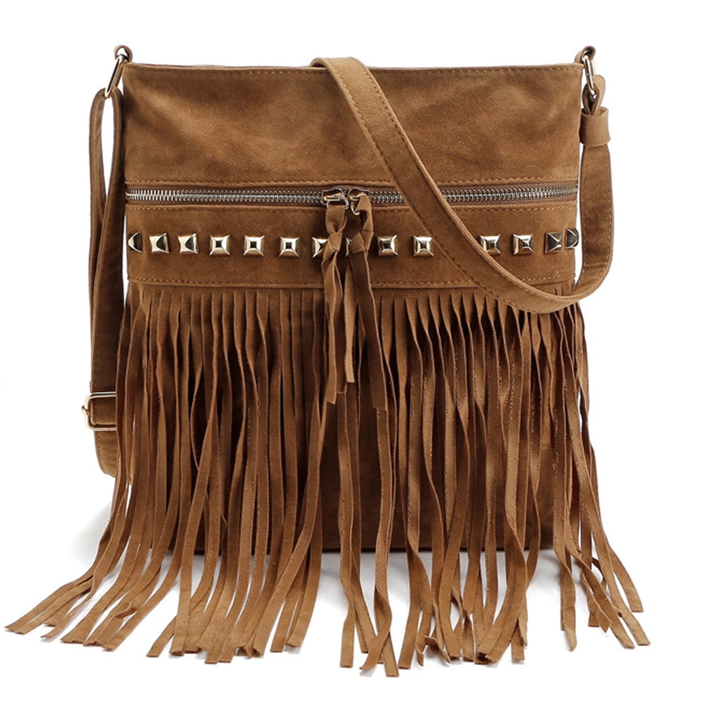 HZEWLS Faux Suede Crossbody Bags Fringe Tassel Women Handbag Hippie