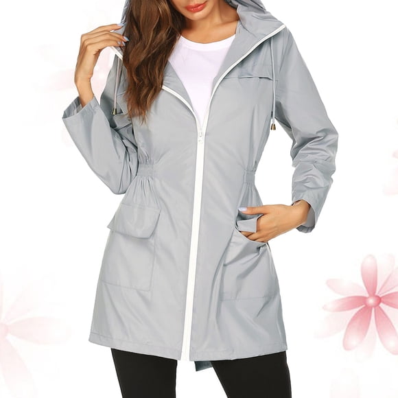 Milisten Imperméable à Capuche 1Ensemble pour Femmes Ultra Fin Manches Longues Actif Gris P