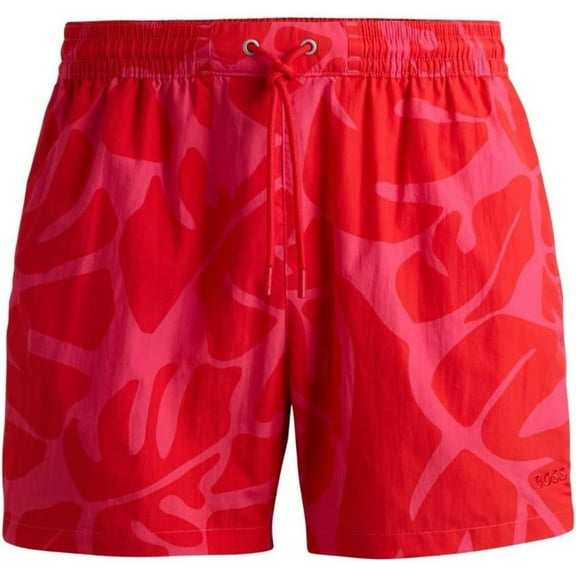 Hugo Boss Men's Standard Tonal Print Swim Trunks, Pink Punch Floral, Large
