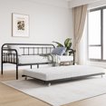 thumbnail image 3 of Kuurfuurdo Twin Size Metal Daybed Frame with Trundle, Heavy Duty Steel Slat Support Sofa Bed Platform, Black, 3 of 5