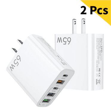 USB C Wall Charger,65W Fast Charger 2 Pcs,6 Port Power Travel Adapter,Suitable for Multi-model Mobile Phones,Tablets,Computers