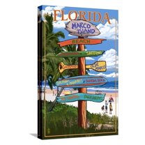 Art.com Marco Island, Florida - Destinations Signpost Stretched Canvas Print Wall Art by Lantern Press, 12" x 18"