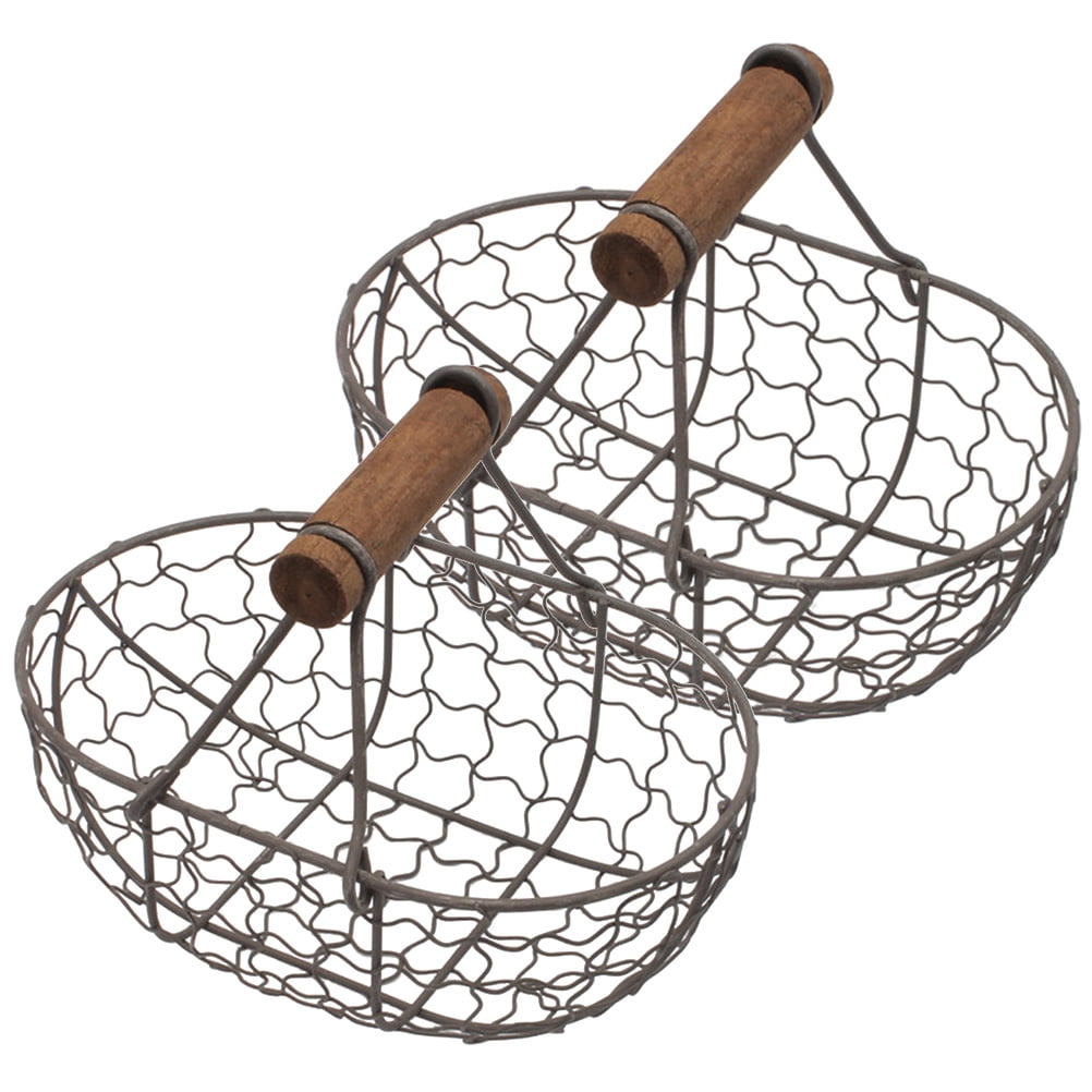 Zcyifa 2 Metal Wire Egg/Fruit Baskets w/ Handle - Portable Picnic/Bread Storage (Black)