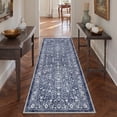 thumbnail image 2 of KUETH 2.5x10 Machine Washable Flat Pile Accent Rug with Rubber Backing, Vintage Persian Deep Blue Floral Carpet Area Rug for Entryway Bedroom and Kitchen, 2 of 6