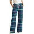 thumbnail image 2 of Drawstring Sleep Pants Women Plaid Wide Leg Pajama Loose Fit Loungewear Trousers with Pockets S, 2 of 7