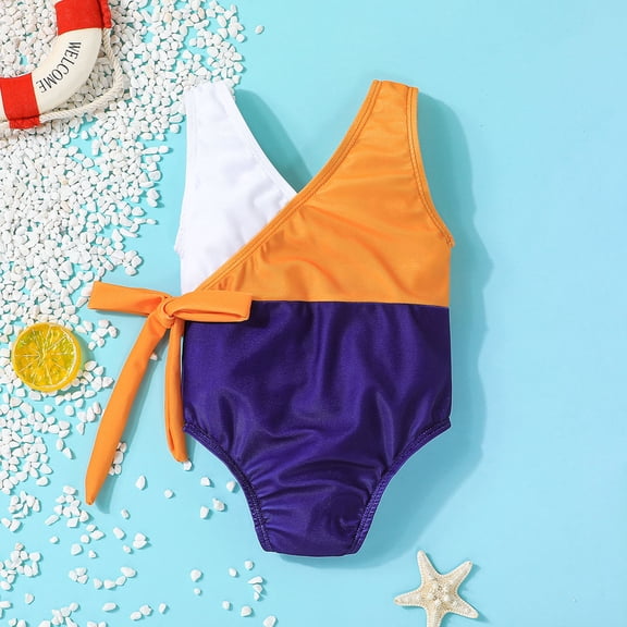 Vedolay Teen Girl Swimsuits Girl's Cute One Piece Swimsuit Print Letter Tape Backless Bathing Suit,Purple 18 Months