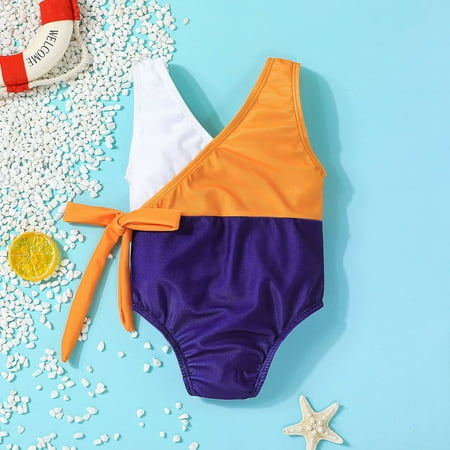 

Cathalem Suit with Summer Toddler Girls Sleeveless Swimsuit Patchwork Colour Striped Plaid Printed Cute Bathing Suits Preteens Swimwear Purple 18 Months