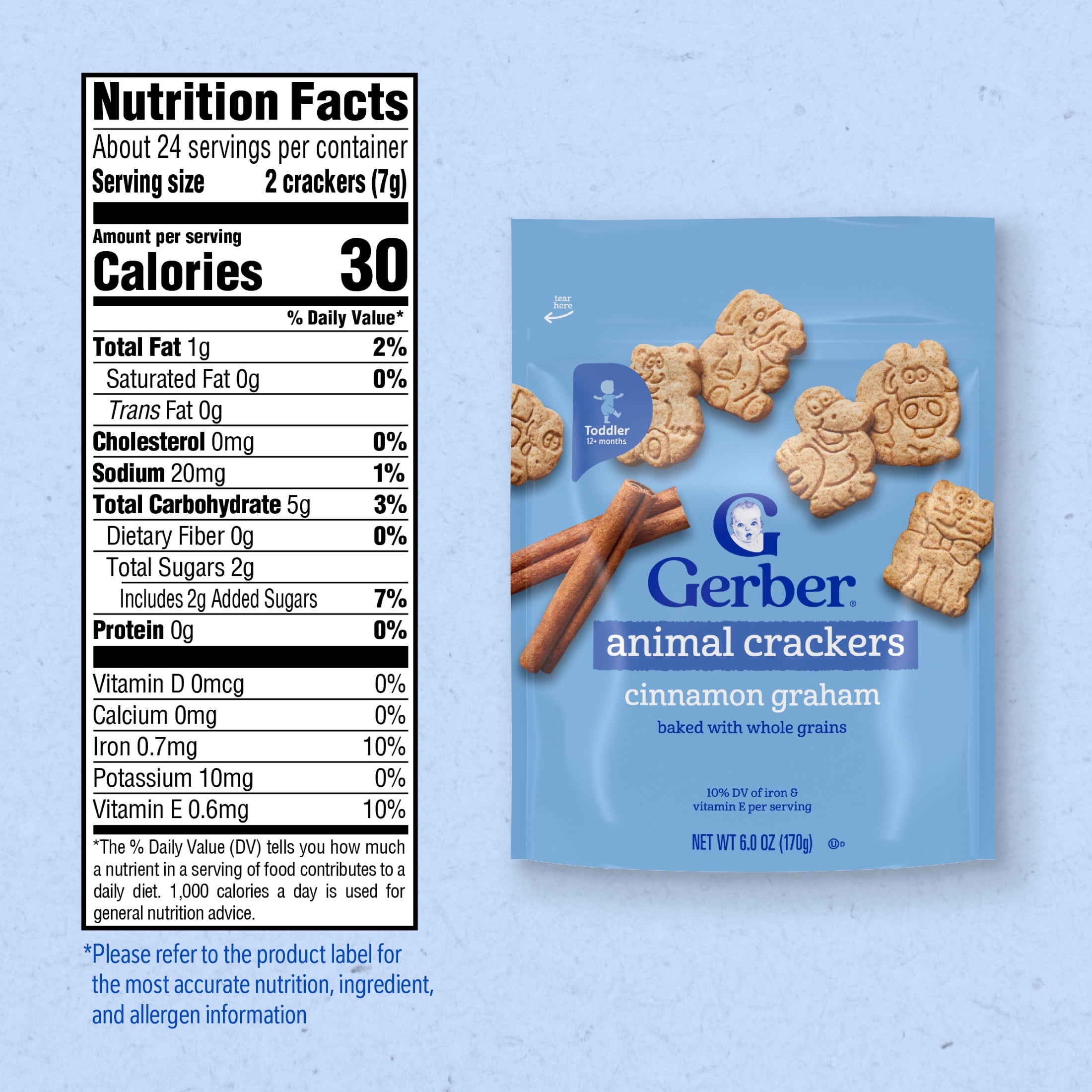 (6 pack) Gerber Toddler Snacks for Baby, Cinnamon Graham Animal Crackers, 6 oz Bag