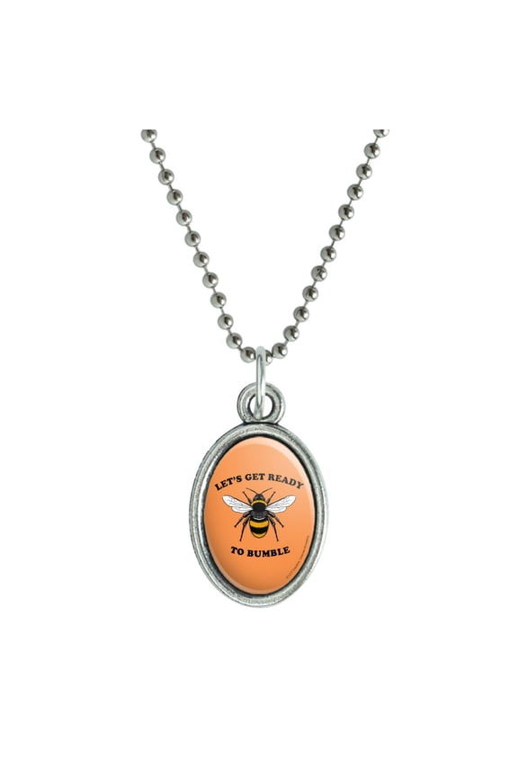 Let's Get Ready to Bumble Bee Rumble Funny Humor Antiqued Oval Charm Pendant with Chain