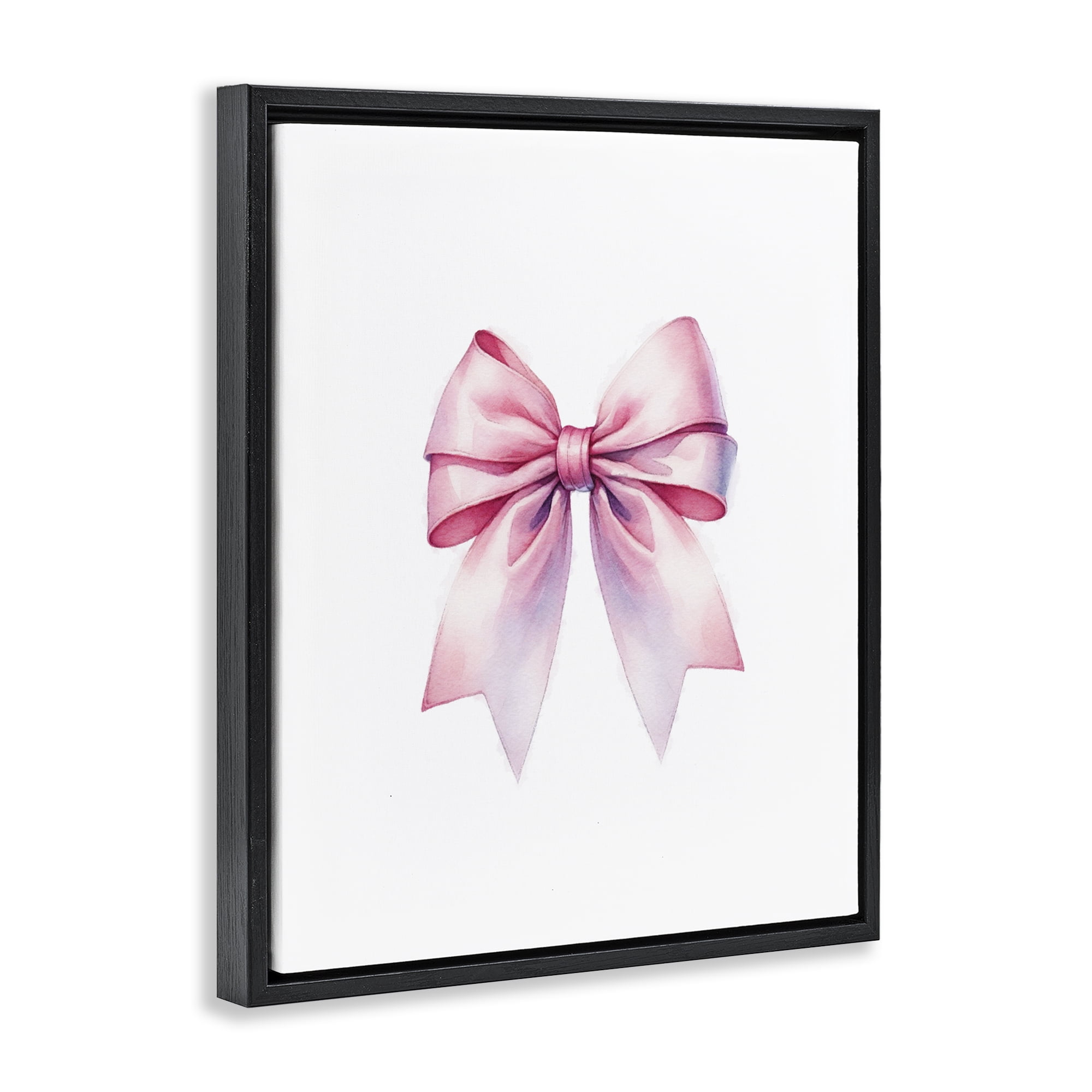 Stupell Industries Symmetrical Pink Bow Fashion Painting Black Floater Framed Canvas Art Print Wall Art, 17 x 21