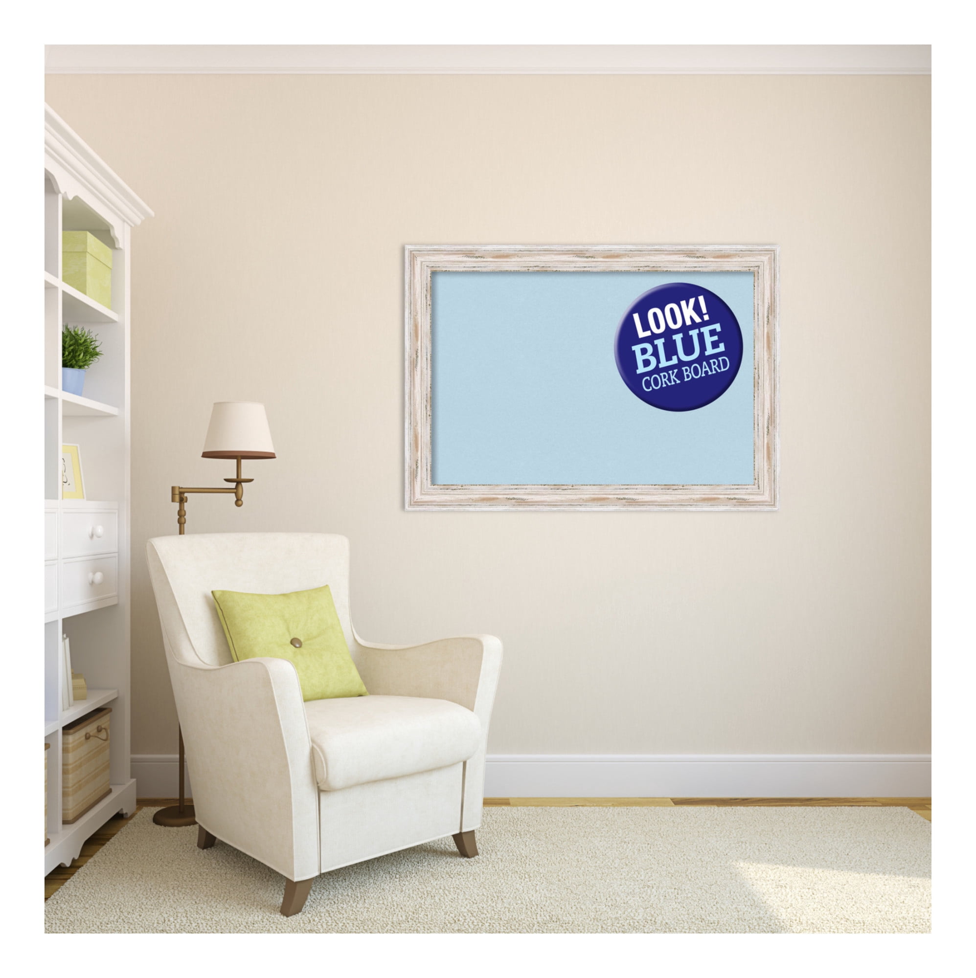 Amanti Art Grey Cork Board Wood Framed Alexandria White Wash Bulletin Board 41 in. x 29 in.