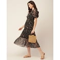 thumbnail image 4 of Moomaya Womens Printed Tiered Dress V Neck Elbow Sleeves Poly Georgette Dress, 4 of 8