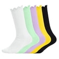thumbnail image 2 of BRGZLK 5 Pairs Girls Ruffle Socks Cute Solid Color Lace Trim Uniform School Dress Frilly Crew Socks, Turn-Cuff Frilly Ankle Socks for Girl Purple 6-14 Years, 2 of 6