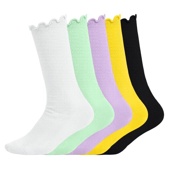OGLCCG Girls Crew Socks 1/3/5 Pairs Casual Athletic Lightweight Stretch Ruffle Socks for Kids Breathable Knit Cute Lettuce Floral Crew Sock Size 6-14