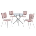 thumbnail image 1 of Rond 45 "x 45" 5pc Verre Clair Dînette Sertie de Chaises Roses, 1 of 5