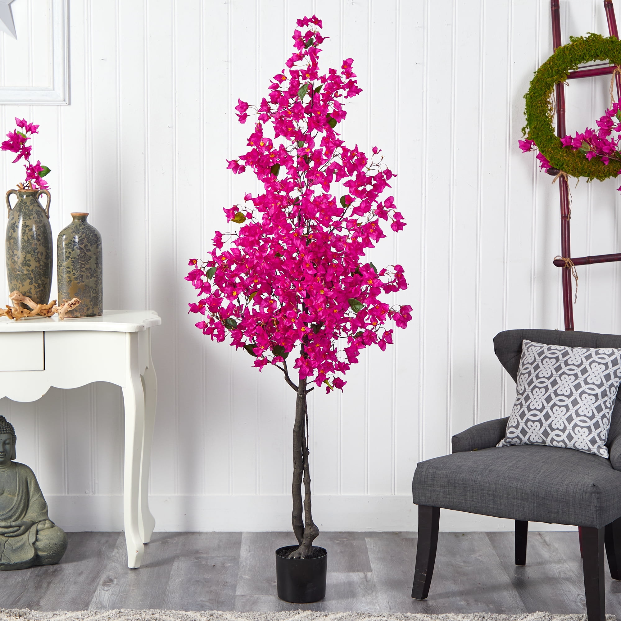 6" Artificial Bougainvillea Artificial Tree in Plastic Pot, by Nearly Natural