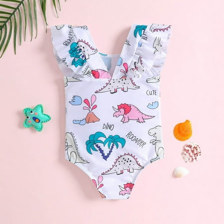 

Gubotare Summer Toddler Girls Ruffles Cartoon Dinosaur Prints 1 Piece Swimwear Beach Onesie Swimsuit Bikini Guard Swimsuit White 18-24 Months