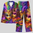 thumbnail image 2 of BiZtdJrK Womens Pajama Sets Mardi Gras Mask Print 2 Piece Outfits Casual Button Long Sleeve Blouse and Lounge Trousers Comfy Satin Sleepwear Multicolor XL, 2 of 6
