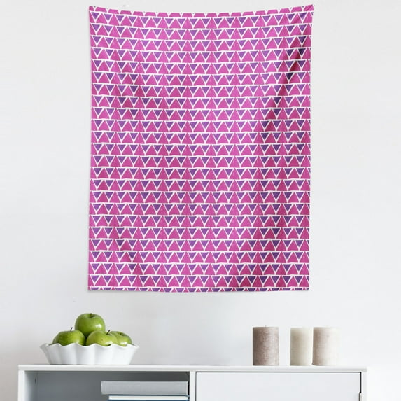 Geometric Tapestry, Hand Drawn Sketch Style Triangle Pattern with Brush Marks Abstract Stripes, Fabric Wall Hanging Decor for Bedroom Living Room Dorm, 5 Sizes, Purple and Pink, by Ambesonne